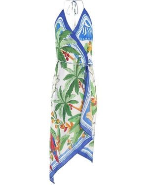 FARM Rio Tropical-Print Wrap Dress - Blue