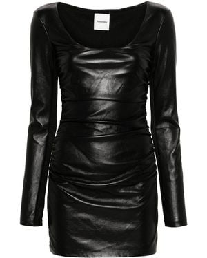 Nanushka Ruched Faux-Leather Minidress - Black