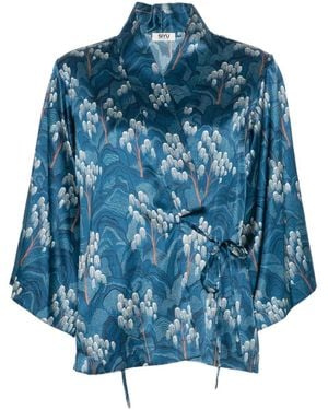 Siyu Lassus Print-Detail Top - Blue