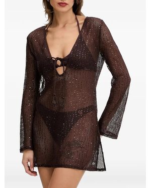 KARL LAGERFELD Logo-Plaque Long-Sleeve Mini Dress - Brown