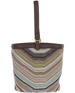 Missoni Chevron-Knit Leather-Trim Shoulder Bag - White
