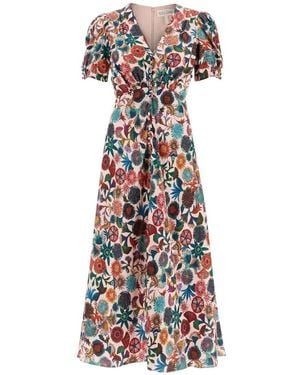 Saloni Vestido Largo Con Estampado Floral - Blanco