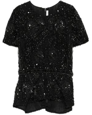 Naeem Khan Bead-Embellished Peplum Top - Black
