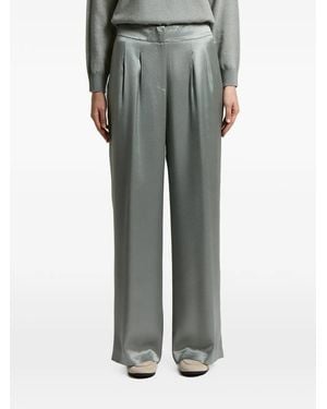 Peserico Pleat-Detail Satin-Finish Pants - Gray
