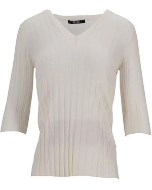 LA ROSE V-Neck Ribbed Top - White