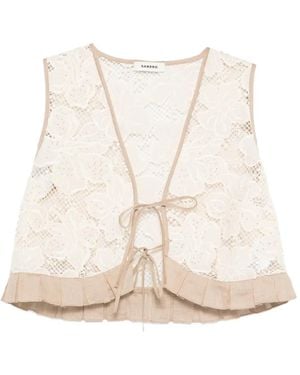 Sandro Floral Lace Tie Top - Natural