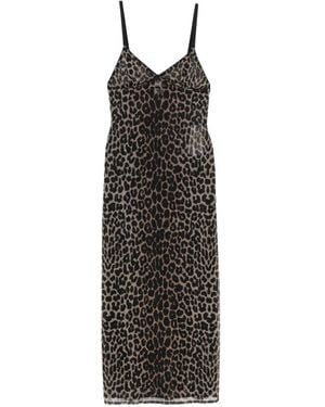 Saint Laurent Midi-Jurk Met Luipaardprint - Zwart