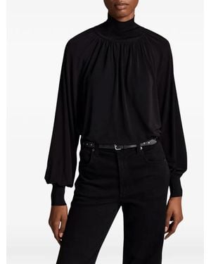 Vince Blouse Froncée À Col Montant - Black