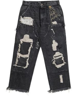PALY Busted Studded Distressed Jeans - Grey