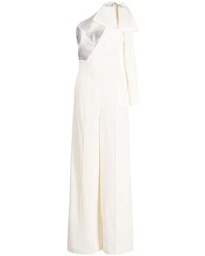 Elie Saab Crystal-Embellished One-Shoulder Jumpsuit - White