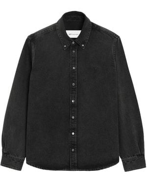 Ami Paris Denim Cotton Ami De Coeur Shirt - Black