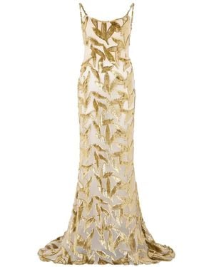 Roberto Cavalli Foliage-Motif Sheer Dress - Metallic