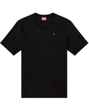 DIESEL Logo-Embroidered V-Neck Cotton T-Shirt - Black