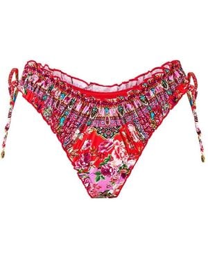 CAMILLA Ruched Skimpy Tie-Detail Bikini Bottom - Red