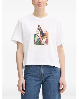 Trussardi Graphic-Print Side-Slit T-Shirt - White