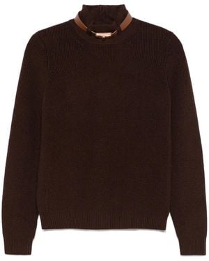 Elisabetta Franchi Stehkragen-Pullover mit Lederbesatz - Braun