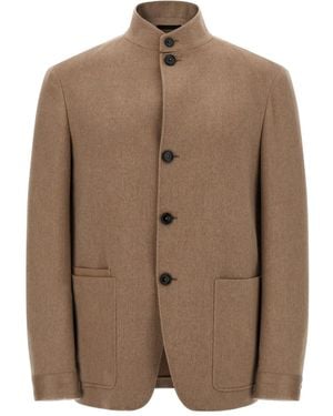 ZEGNA ハイカラー ジャケット - ブラウン