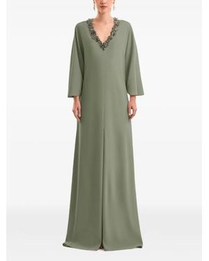 Gemy Maalouf Beaded V-Neck Maxi Dress - Green