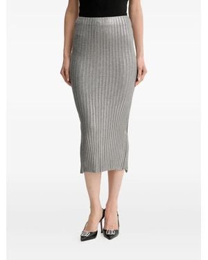 SIMONA CORSELLINI Ribbed Split-Detail Midi Skirt - Grey