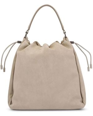 Brunello Cucinelli Monili Drawstring Shoulder Bag - Natural
