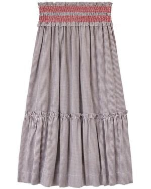 Ganni Shirred Gingham-Check Maxi Skirt - Purple