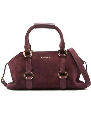McQueen Suede Ring-Detail Satchel - Purple