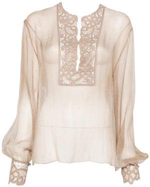 Ermanno Scervino Lace-Trimmed Sheer Blouse - White