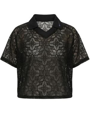 Nike Lace-Patterned Logo-Detail Top - Black