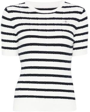GANT Horizontal-Stripe Cable-Knit T-Shirt - White