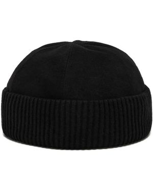Giorgio Armani Ribbed-Trim Beanie Hat - Black