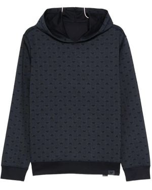 Emporio Armani Logo-Pattern Hoodie - Blue