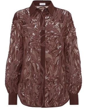 Brunello Cucinelli Camicia Con Paillettes - Marrone