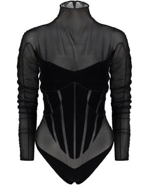 Mugler X Wolford Semi-Sheer Bodysuit - Black