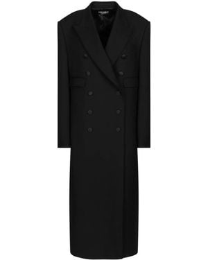 Dolce & Gabbana Double-Breasted Wool Gabardine Overcoat - Black