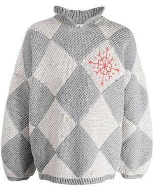 Adish Iota Argyle-Knit Polo Sweater - Grey