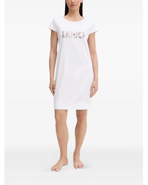 Liu Jo Logo-Print Short-Sleeve Midi Dress - White