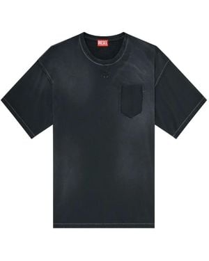 DIESEL Faded T-Shirt With Ripped Pocket Detail - Blue