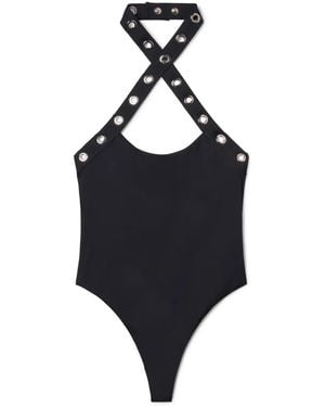 Off-White c/o Virgil Abloh Eyelet-Embellished Halterneck Swimsuit - Blue