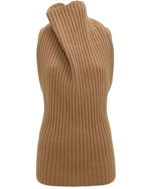 Victoria Beckham Draped Ribbed Top - Brown