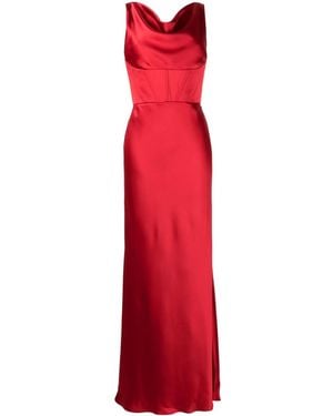 Amsale Cowl-neck Satin Corset Gown - Red
