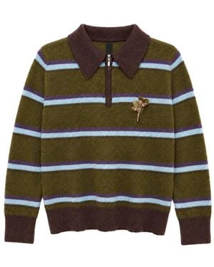 KAWAKEY Acorn Hand-Crocheted Striped Polo Shirt - Green
