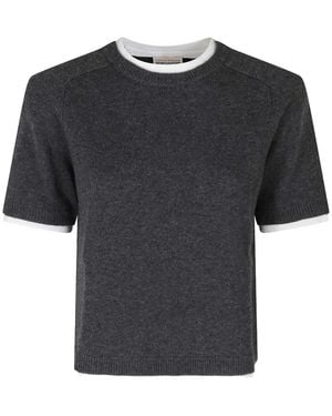 Semicouture Aida Layered Short-Sleeve Sweater - Black