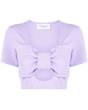 Viktor & Rolf Bow Embellished Cut-Out Cotton Top - Purple