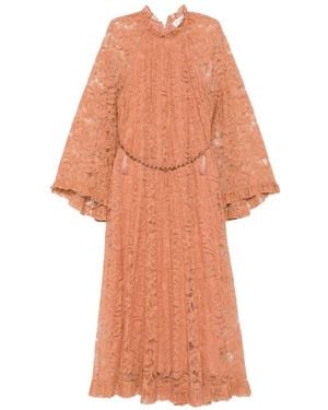 Zimmermann Vestido Midi Con Volantes Y Capa De Encaje - Blanco