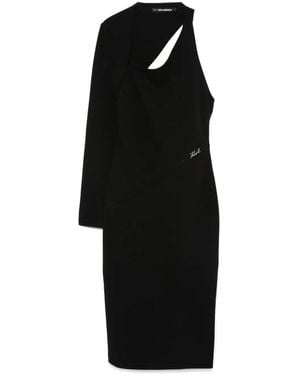 KARL LAGERFELD Asymmetric Jersey Midi Dress - Black