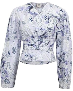 Baum und Pferdgarten Wikkelblouse Met Print - Blauw