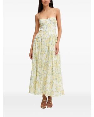 Bardot Estie Floral-Print Lace-Up Flared Maxi Dress - Metallic