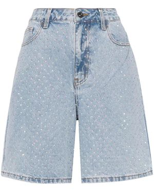 Self-Portrait Denim Bermuda Shorts With Rhin - Blue