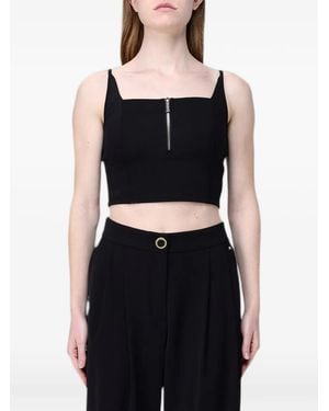Emporio Armani Ottoman Zip-Front Cropped Top - Black