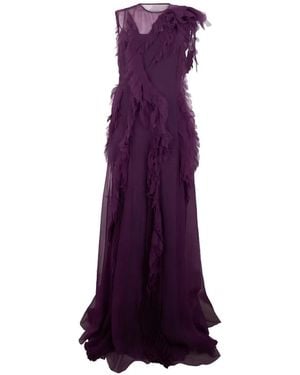 Alberta Ferretti Ruffled Silk Gown - Purple